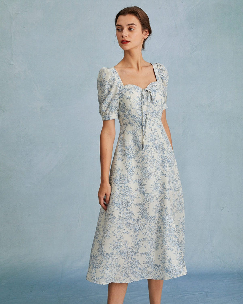 The Sweetheart Neck Puff Sleeve Floral Dress Dresses - RIHOAS