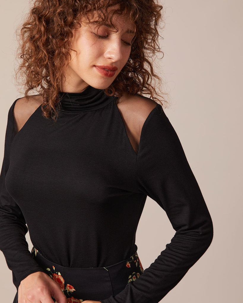 The Turtleneck Sheer Splicing Top Tops - RIHOAS