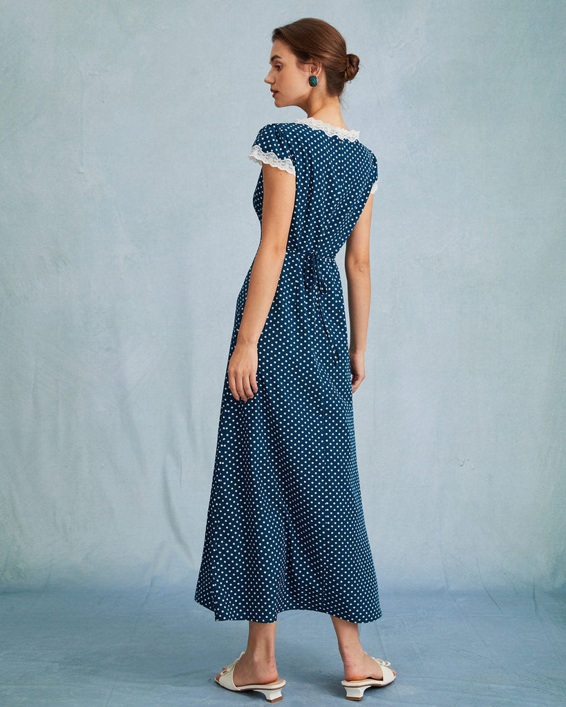 The V-Neck Polka Dot Dress Dresses - RIHOAS